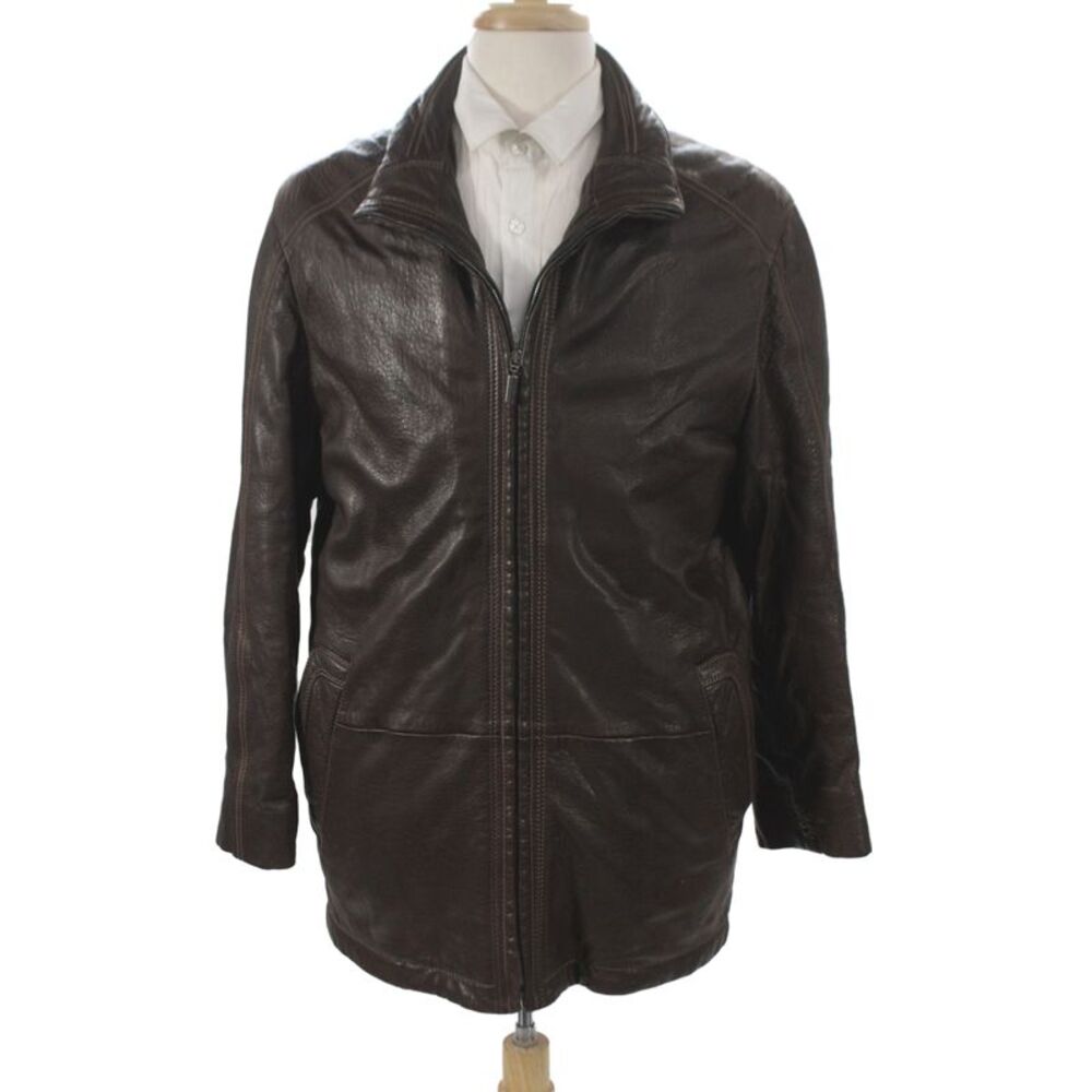 Mario Vittorio Mens Brown Leather Bomber Jacket Zip Size M